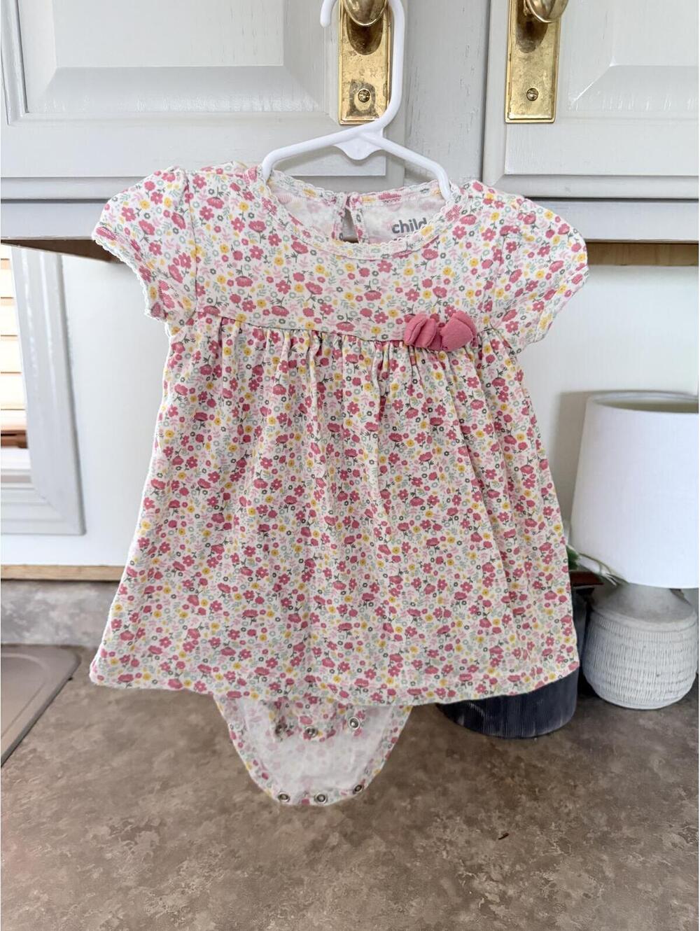 Carter's Girl Floral Print Dress Onesie dress with Pink Bow